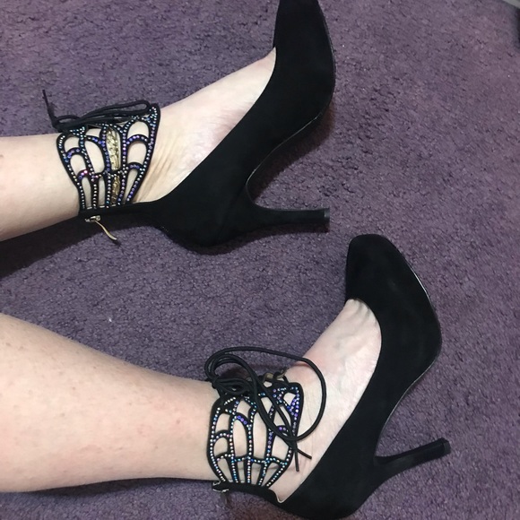 Theme rhinestone zip back suede black pump NWT - Picture 4 of 14